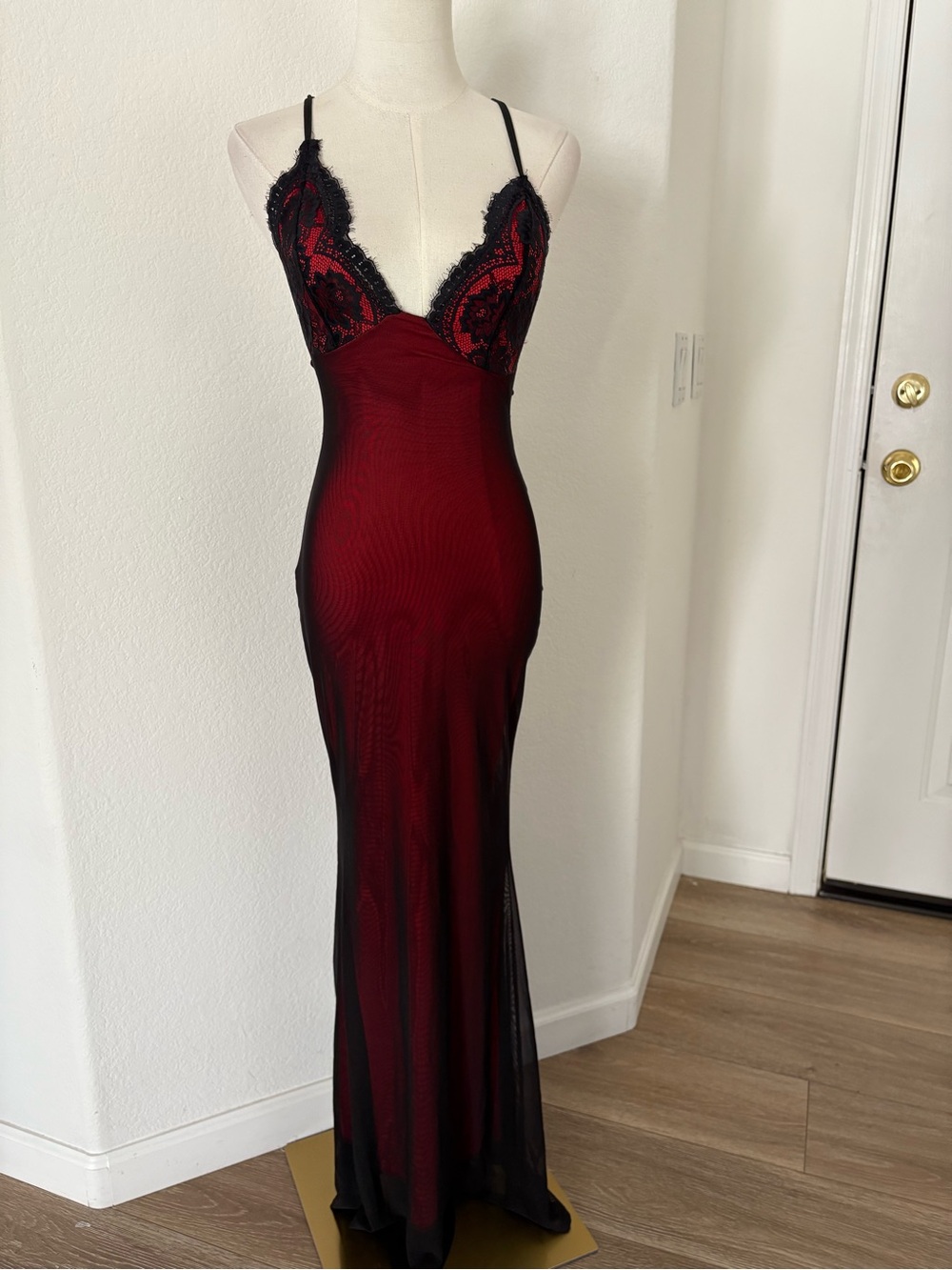Red and Black Lace Accent Slip Dress